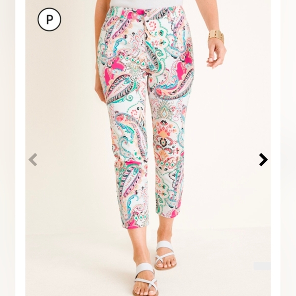 Chico's Pants - Chico's Colorful Sateen Paisley Print Crops. Slim Leg. 0.5 Size.
